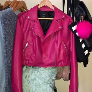 Fuchsia Pink CROPPED Pleather Jacket